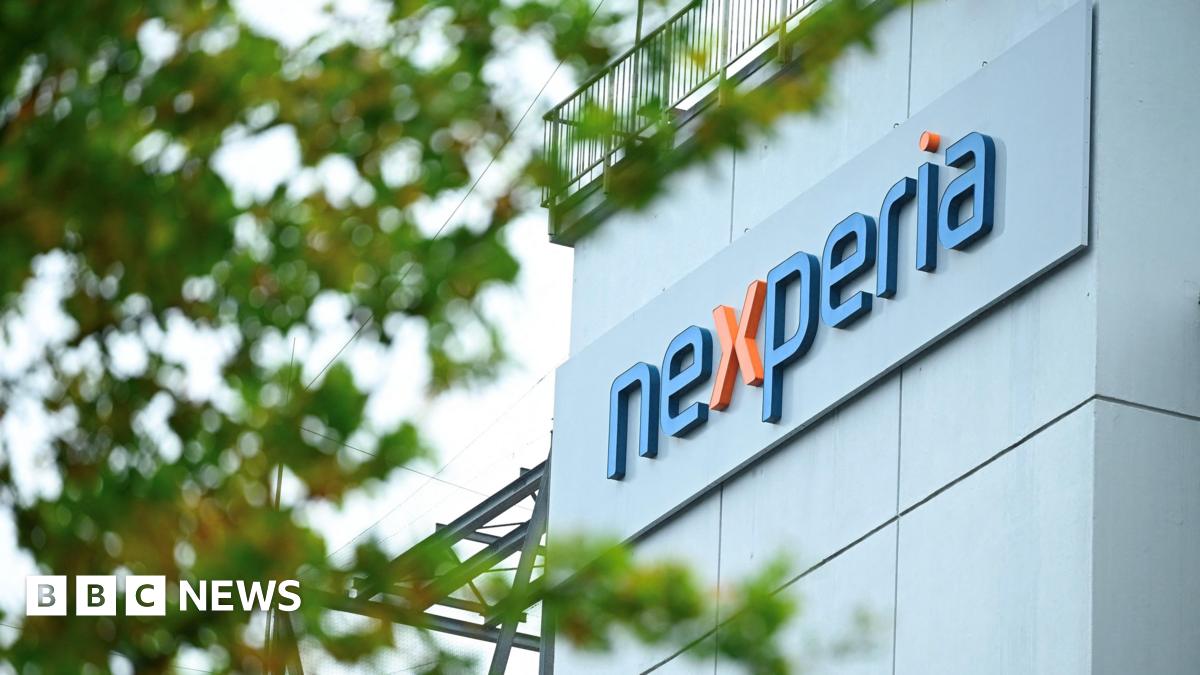 Exterior shot of Nexperia company logo on the side of a building