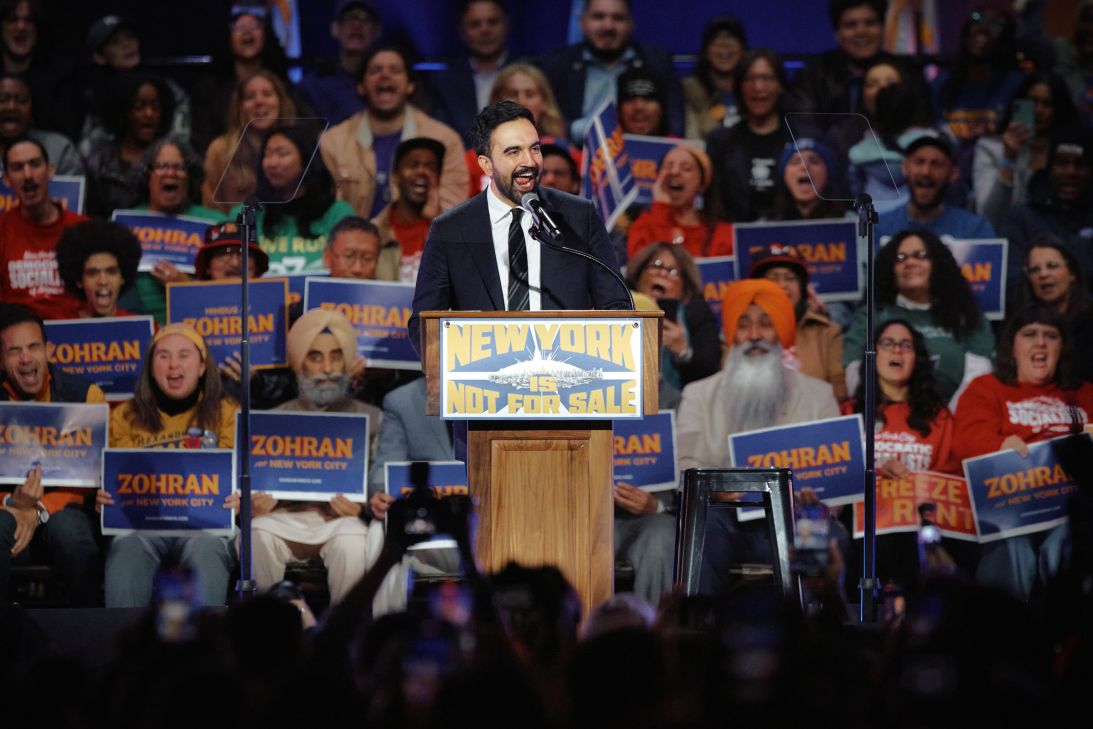 New York mayoral candidate Zohran Mamdani speaks during a rally at Forest Hills Stadium in Queens on October 26.