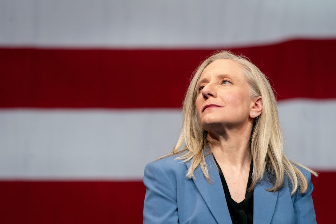 Former Rep. Abigail Spanberger, Democratic gubernatorial candidate for Virginia, during a campaign event at the Chartway Arena in Norfolk, Virginia, on Saturday.