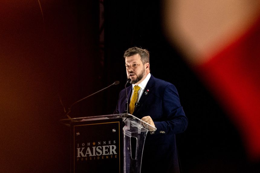 Johannes Kaiser, presidential candidate for the National Libertarian Party, during a closing campaign rally at Plaza de la Aviacion in Santiago, Chile, on November 12.