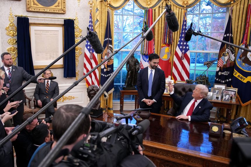 President Donald Trump meets with New York City Mayor-elect Zohran Mamdani in the Oval Office on November 21, in Washington, DC.