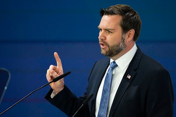 US Vice President JD Vance at the Munich Security Conference in February, where he scolded Europe over “out of control migration”.