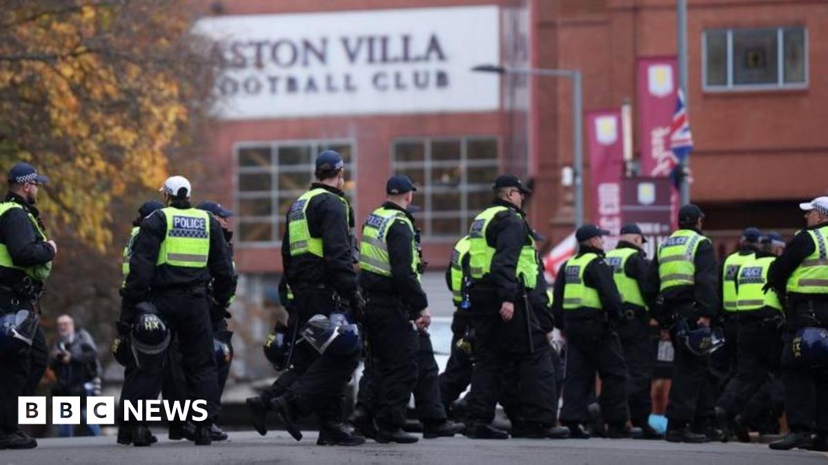 Police officers have gathered from forces across the country, and are here assembling outside the Aston Villa ground.
