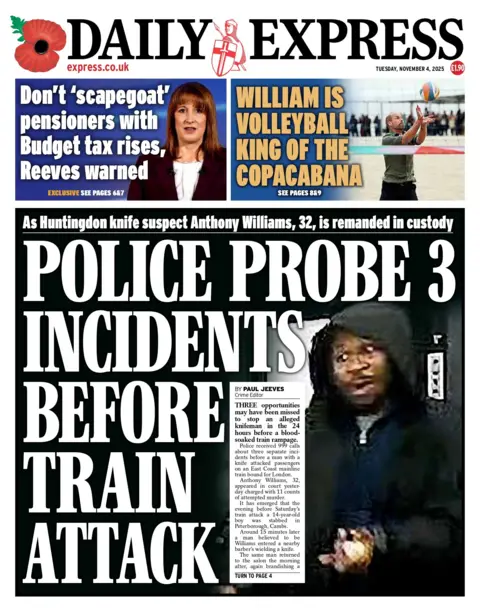 "Police probe 3 incidents before train attack," reads the headline on the front page of the Daily Express 