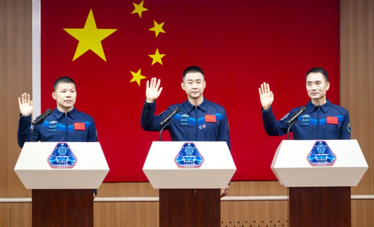 Chinese Astronauts Wang Jie, Chen Dong, And Chen Zhongrui Are Seen In This Photo Taken In April, Shortly Before The Launch Of The Shenzhou 20 Mission. ©getty Images