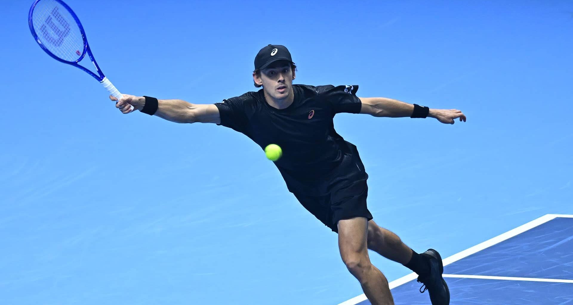 Alex de Minaur in action on Tuesday in Turin.