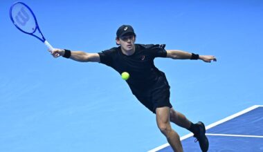 Alex de Minaur in action on Tuesday in Turin.