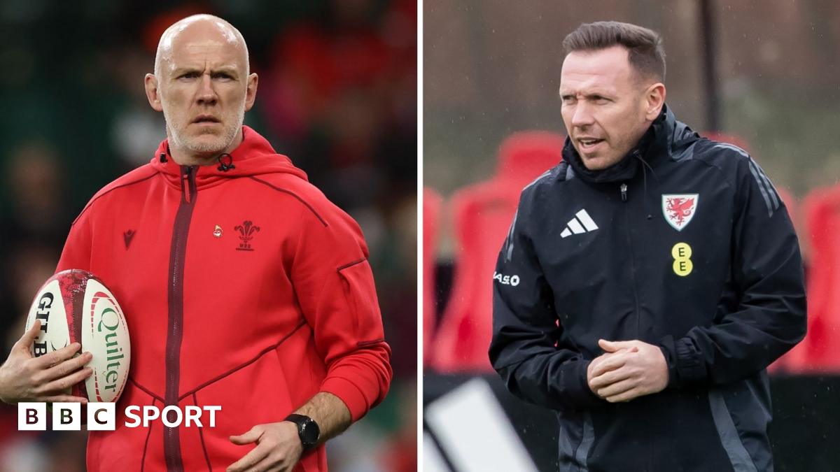 Wales rugby union head coach Steve Tandy (L) and Wales football head coach Craig Bellamy