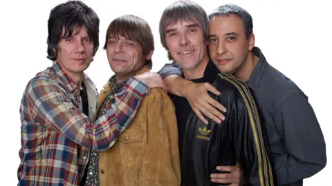 Getty Images John Squire, Mani, Ian Brown and Reni of The Stone Roses pose for a portrait to announce they have reformed for two nights at Heaton Park in Manchester on 29th and 30th June 2012 at The Soho Hotel on October 18, 2011 in London, United Kingdom.