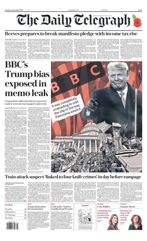 "BBC's Trump bias exposed in memo leak," reads the headline on the front page of the Daily Telegraph