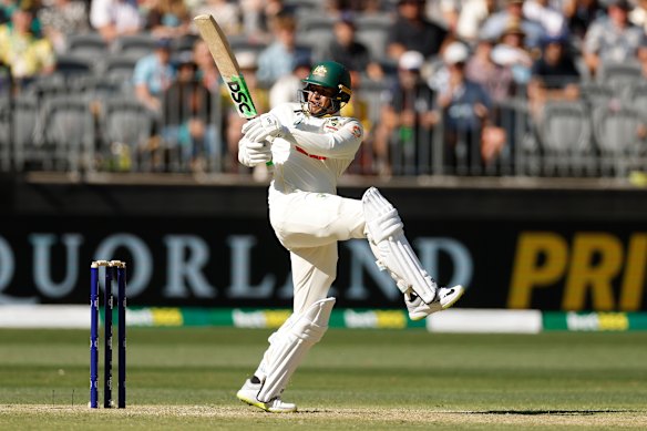 Back spasms: Usman Khawaja could not open the innings on Friday because he had spent too much time off the field.