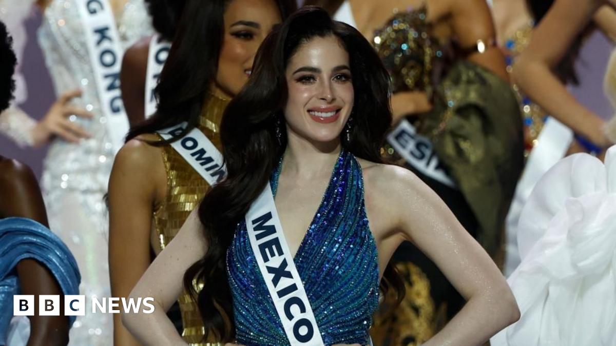 Fatima Bosch in a sparkly dress and her Miss Mexico sash on stage at the pageant