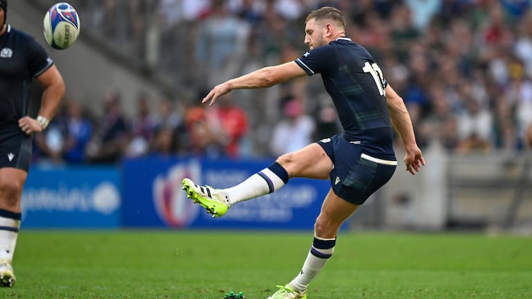 Finn Russell of Scotland takes a penalty kick. Rugby World Cup France 2023, South Africa v Scotland pool match at Stade de Marseille, Marseille, France on Sunday 10 September 2023.