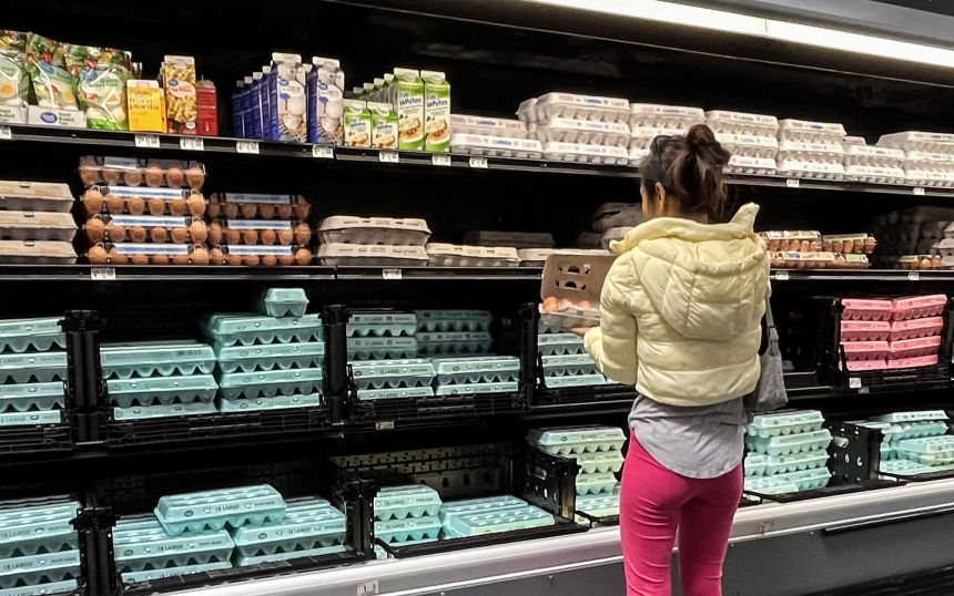 Boxes of eggs are seen at a Walmart supermarket in Houston, Texas, on May 15, 2025.