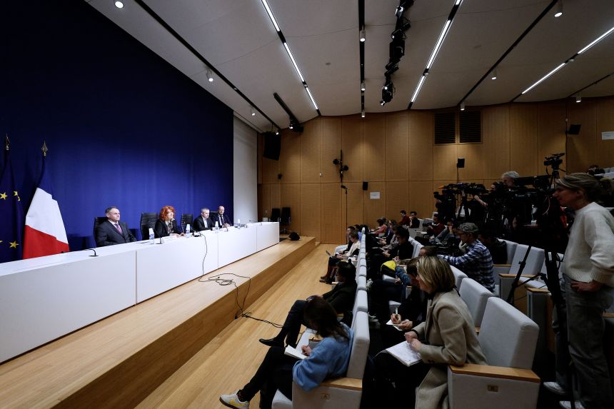 Prosecutor Laure Beccuau (second from left) at a press conference on Wednesday.