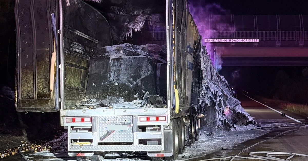 NSW motorway closed after truck carrying onions crashes, burns