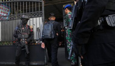 Multiple explosions shake a mosque in an Indonesian high school and injure 54