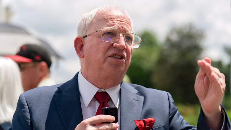 John Eastman, a California law professor speaks to reporters after the Supreme Court hearing on Birthright Citizenship outside of the Supreme Court in Washington.