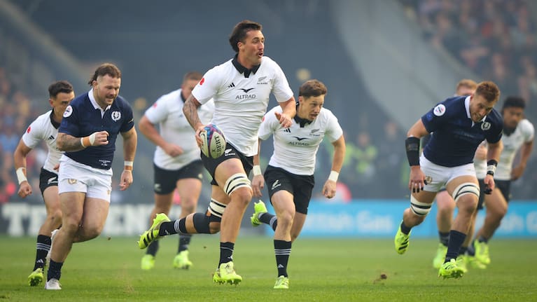 Josh Lord makes the break that led to Cam Roigard's early try for the All Blacks against Scotland.