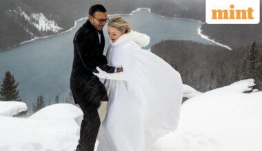 Couple hikes 30 minutes through a snowstorm to marry at Banff National Park despite severe weather warning