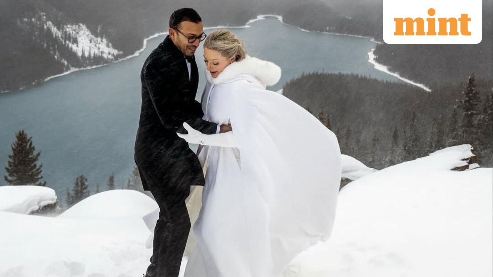 Couple hikes 30 minutes through a snowstorm to marry at Banff National Park despite severe weather warning