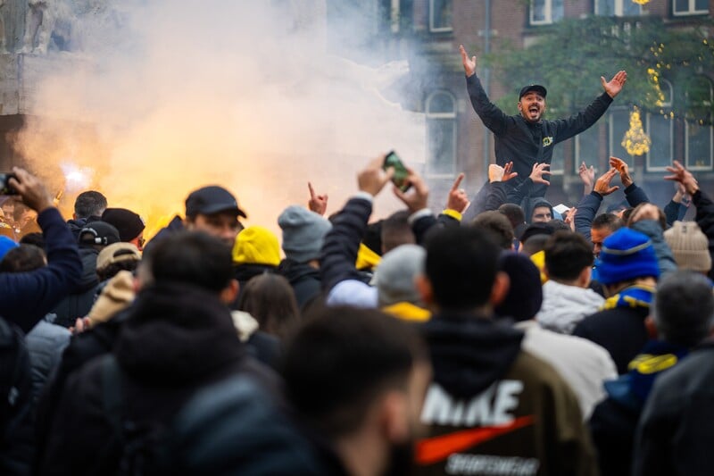Football hooligans riot