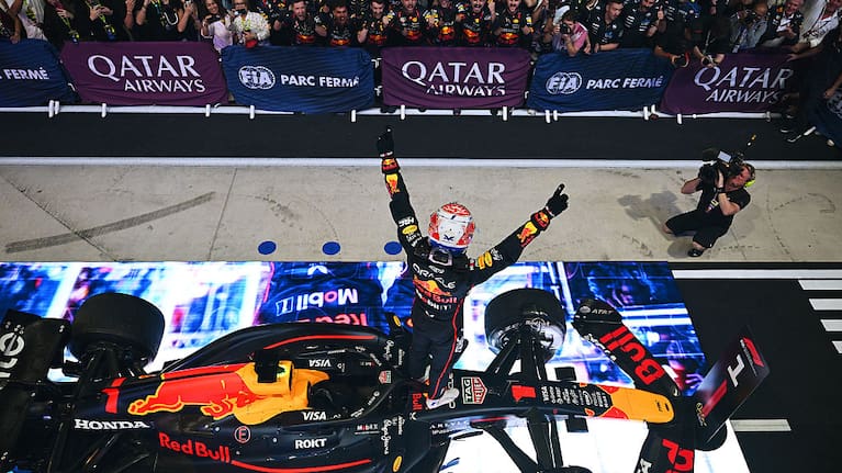 Max Verstappen celebrates victory in Qatar 