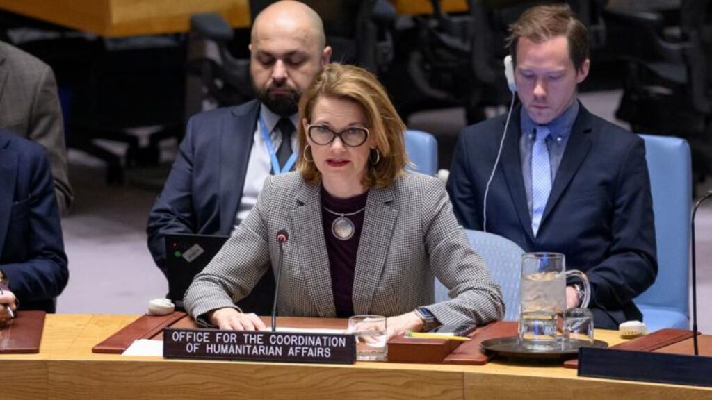 Lisa Doughten, Director of Financing and Outreach Division, Office of the Coordination of Humanitarian Affairs (OCHA), briefs the Security Council meeting on the situation in the Middle East (Syria).