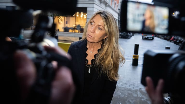 Outgoing chief executive of BBC News, Deborah Turness, speaks to the media outside BBC Broadcasting House in London.