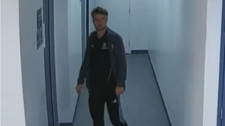 Paul Thijssen outside the gym bathroom before killing ex-girlfriend Lilie James.