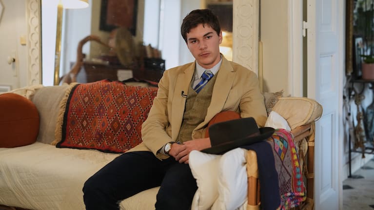 Pedro Elias Garzon Delvaux poses after an interview with Associated Press south of Paris.