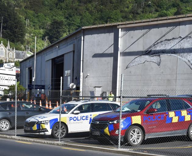 Police at Port Chalmers, where Anthem of the Seas docked yesterday morning. PHOTO: STEPHEN JAQUIERY