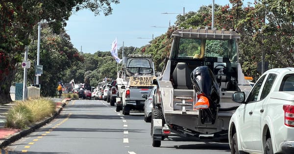 500 vehicles cross Auckland Harbour Bridge in fishing protest convoy
