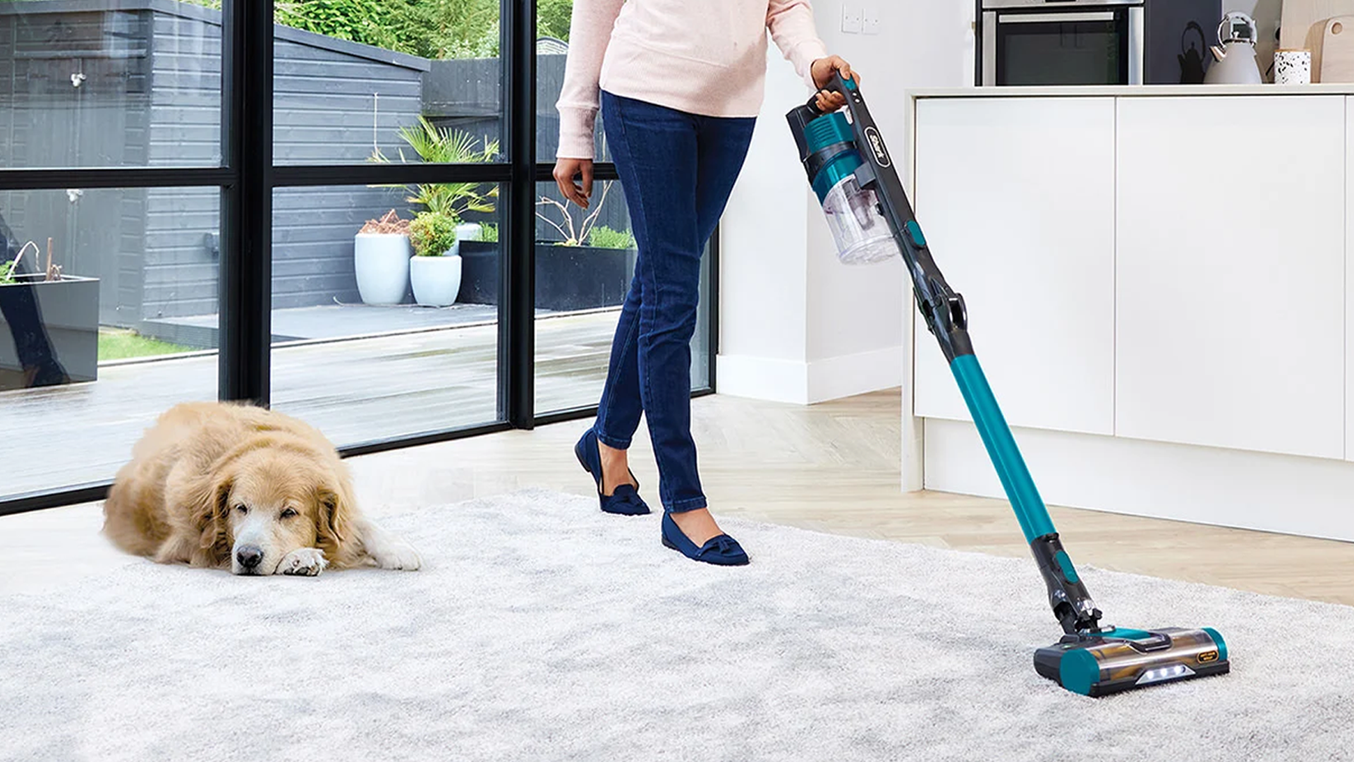 Shark&nbsp;IZ102 lifestyle image with dog and person