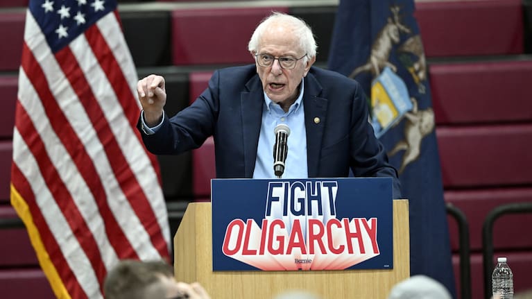 Senator Bernie Sanders speaks during a Fighting Oligarchy: Where We Go From Here event in Michigan.