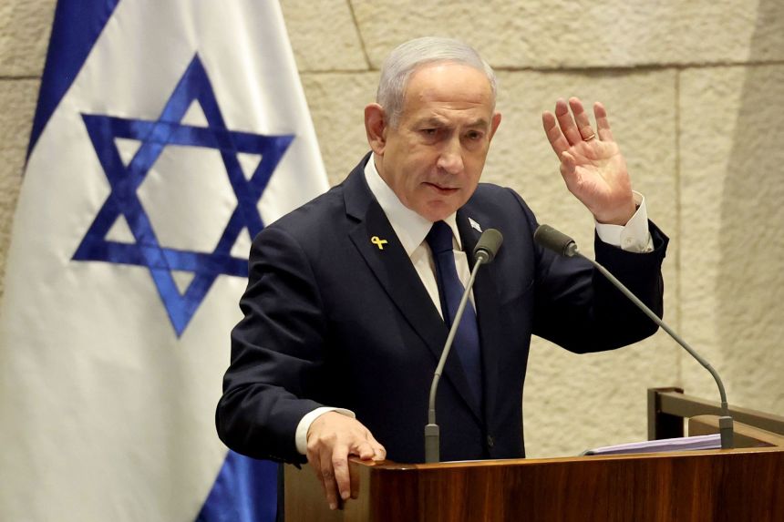 Israel's Prime Minister Benjamin Netanyahu speaks during a plenary session at the Knesset in Jerusalem on November 10.