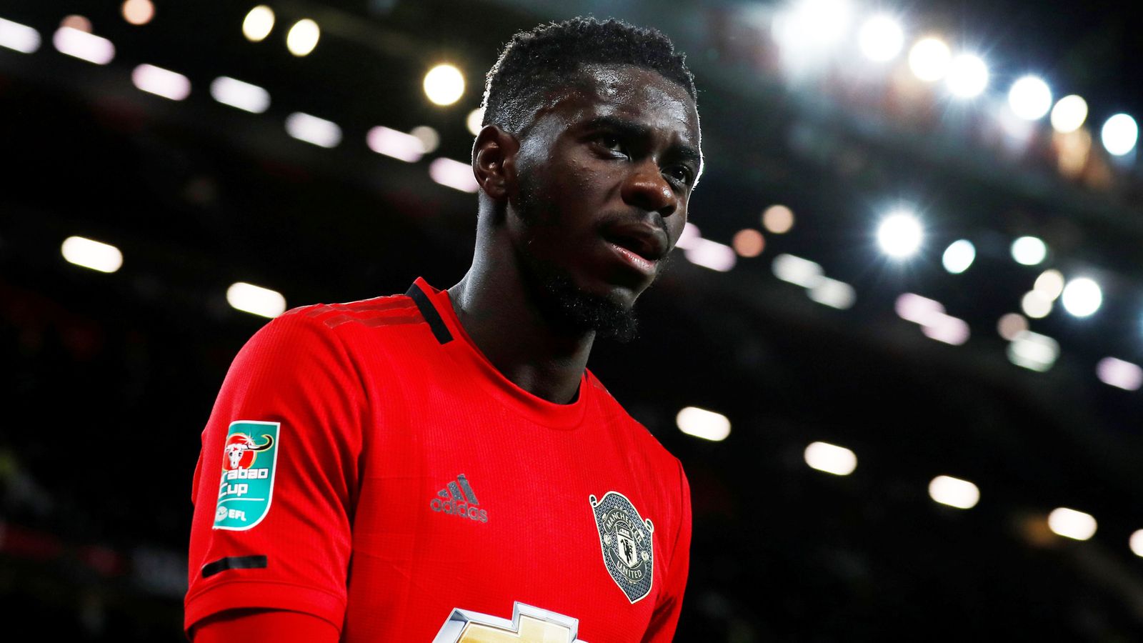 Axel Tuanzebe playing for Manchester United against Colchester United in the League Cup in December 2019. Pic: Action Images via Reuters