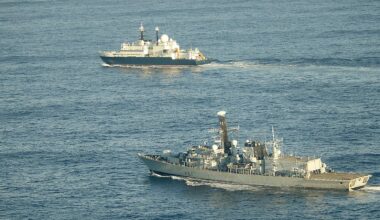 HMS Somerset escorts the Yantar near UK waters in January. Pic: Royal Navy/PA