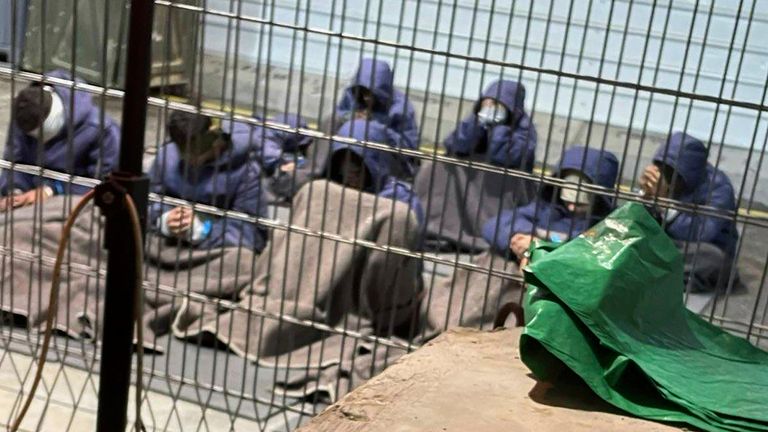 Palestinian prisoners captured in Gaza seen at the Sde Teiman military prison in Israel. Pic: Breaking The Silence via AP