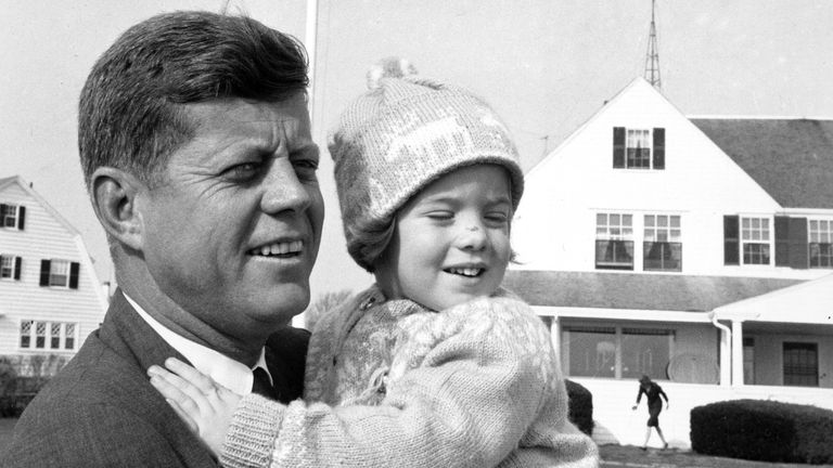 Tatiana Schlossberg's mother, Caroline Kennedy, as a child with JFK. File pic. AP