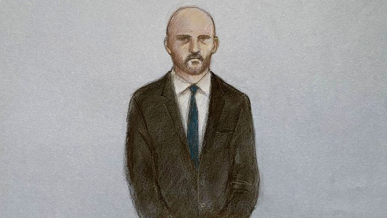 Court artist drawing of Miles Cross. Pic: PA