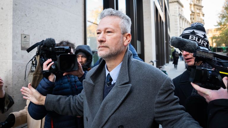 Nathan Gill is surrounded by media as he arrives at the Old Bailey. Pic: PA