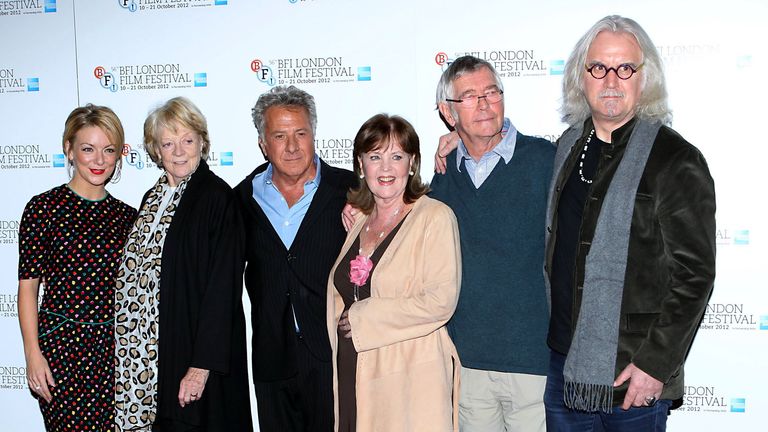 Collins with, from left, Sheridan Smith, Dame Maggie Smith, Dustin Hoffman, Tom Courtenay and Billy Connolly at the London Film Festival in 2012: Pic: PA