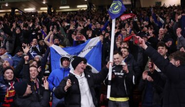 Scotland fans celebrate victory against Denmark. Pic: Reuters