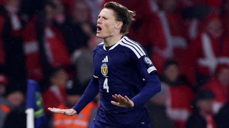 Scott McTominay celebrates scoring the opening goal for Scotland. Pic: Reuters