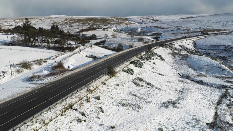 The Glenshane Pass in County Londonderry has been coated in snow. Pic: PA