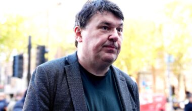 Father Ted co-creator Graham Linehan outisde Westminster Magistrates' Court this morning. Pic: PA