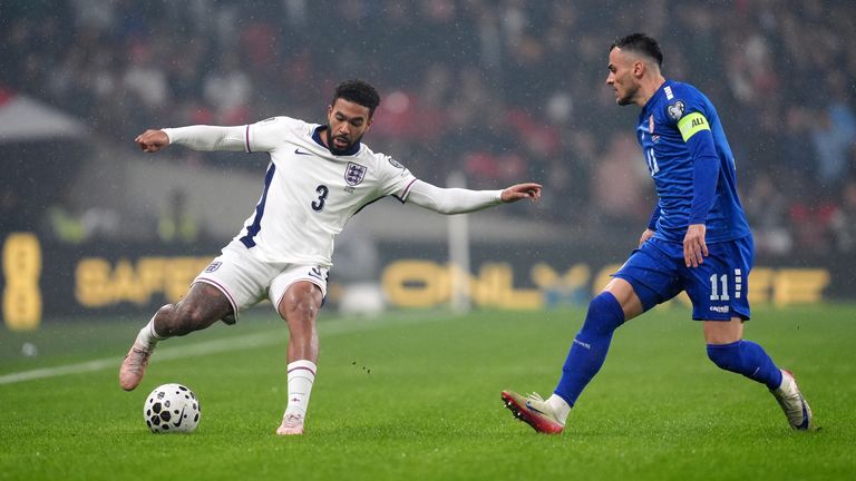 Reece James with the ball for England vs Serbia