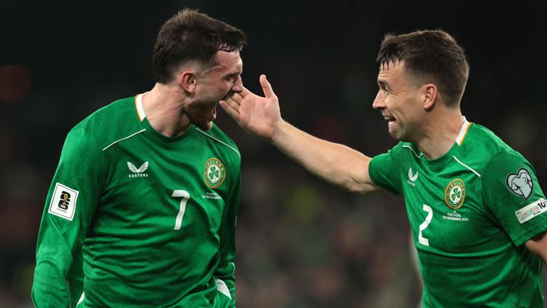 Troy Parrott celebrates doubling Republic of Ireland's lead over Portugal