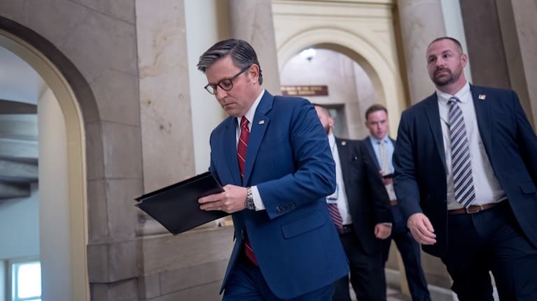 Speaker of the House Mike Johnson, R-La., heads from his office to the chamber for the final vote to bring the longest government shutdown in history to an end.